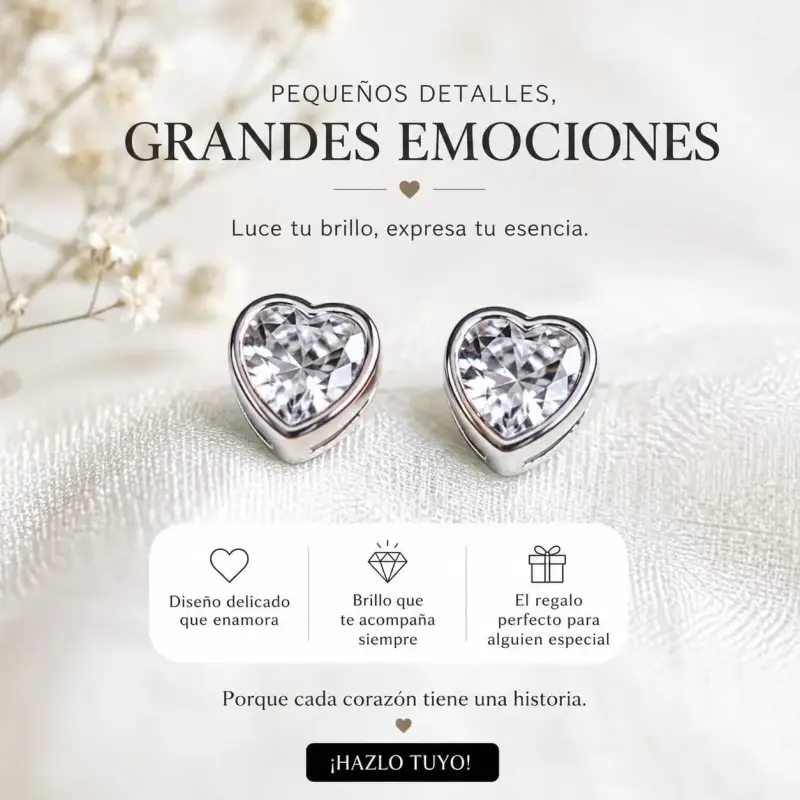 Aros de Plata 925 con Diseño  de Corazón - 2