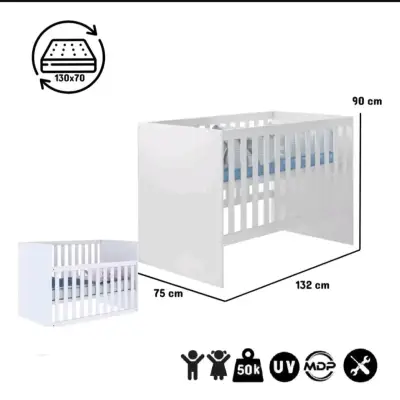 Cuna de madera blanca para bebé con colchón incluido - miniatura 2