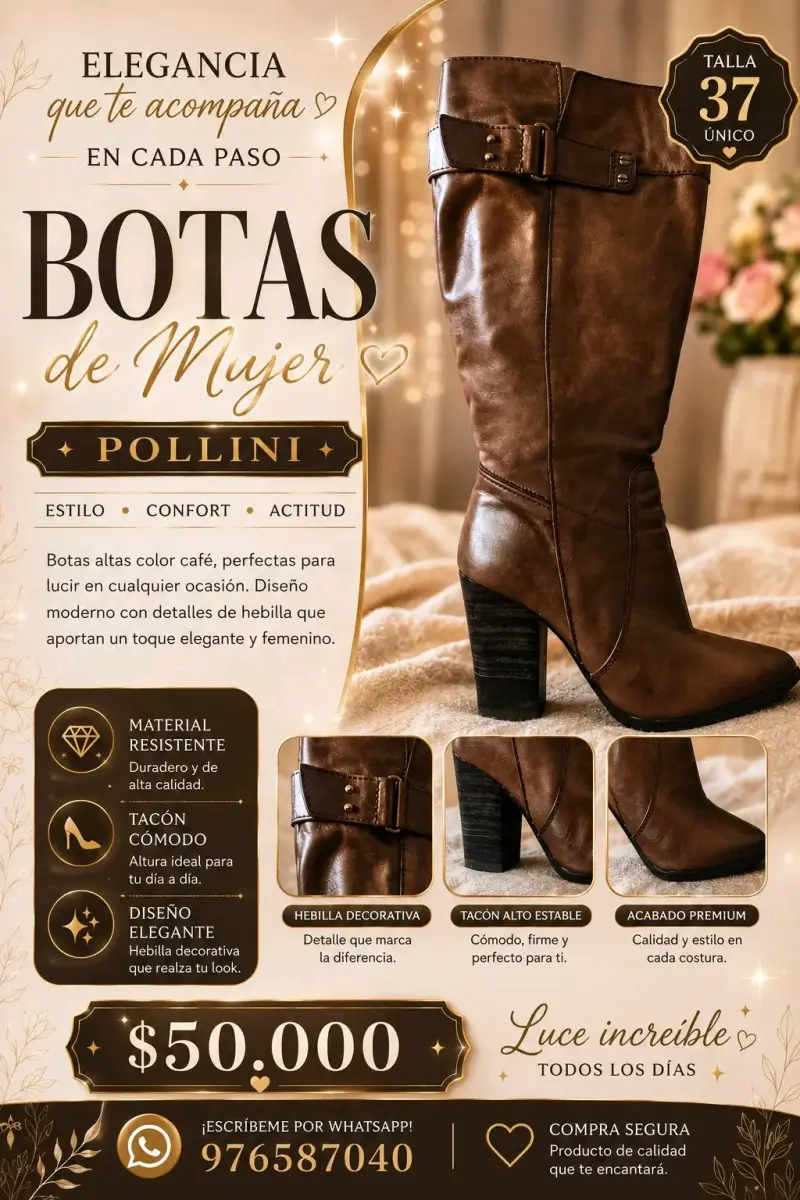 Botas de mujer Pollini color café con tacón alto