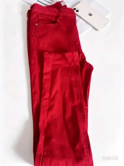Pantalones rojos para mujer,algodon  eslasticado - miniatura 2