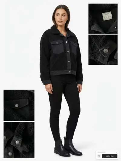 Chaqueta de lana negra con botones - miniatura 5