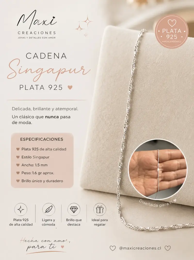 Cadena Singapur Plata 925 Maxi Creaciones