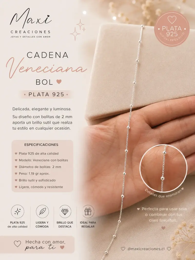 Cadena Veneciana de Plata 925 con Bolitas