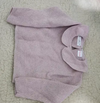 Suéter tejido para niña color lila con cuello - miniatura 1