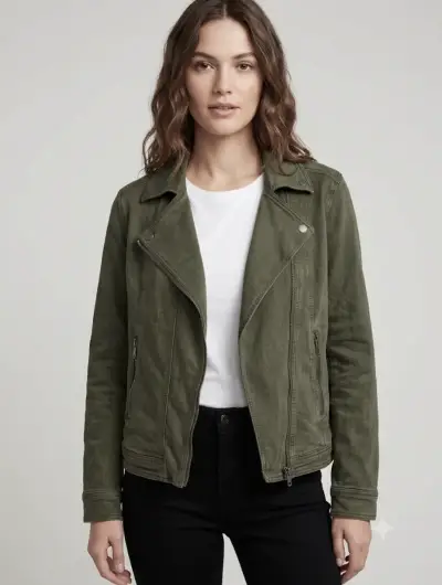 Chaqueta de mujer verde oliva estilo biker - miniatura 1