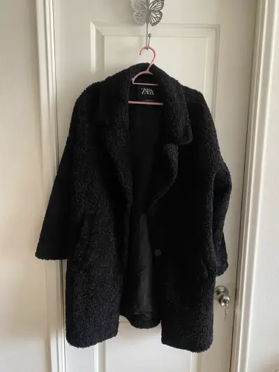Abrigo negro de lana Zara con botones - miniatura 1