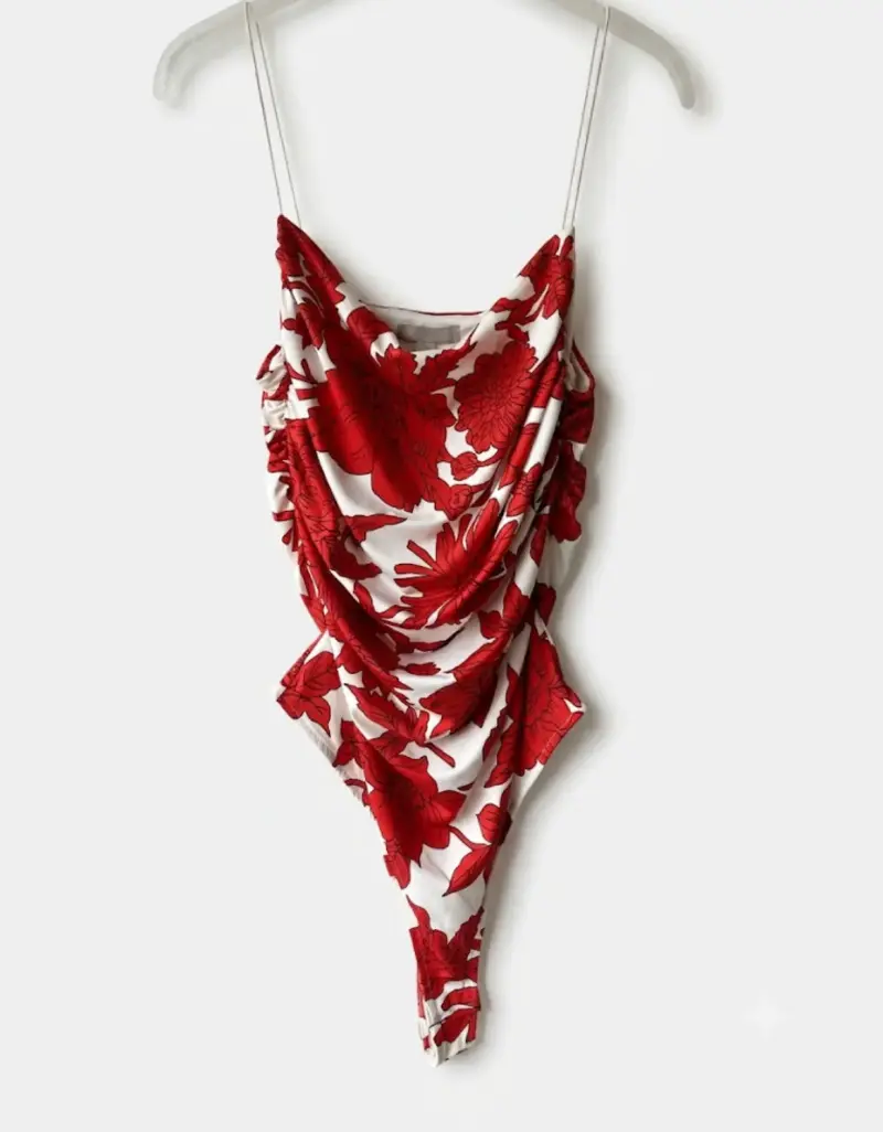 Body de baño con estampado floral rojo - 2