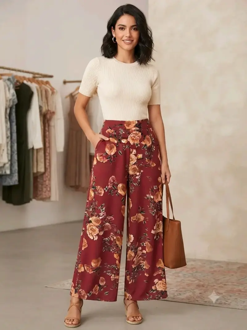 Pantalones Palazzo Florales Mujer