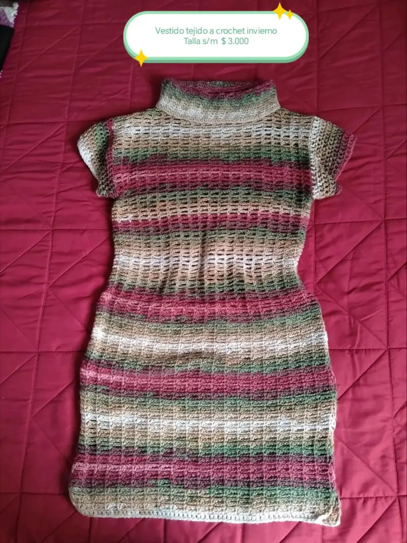 Vestido tejido a crochet multicolor invierno