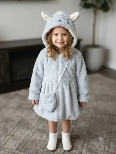 Abrigo de niña con capucha de orejas gris - miniatura 1