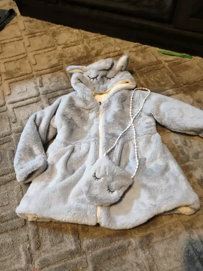 Abrigo de niña con capucha de orejas gris - miniatura 2
