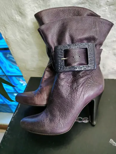 Botines de cuero morado con hebilla Gacel - miniatura 1