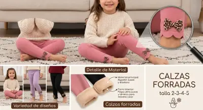 Calzas forradas para niñas con lazo decorativo - miniatura 1
