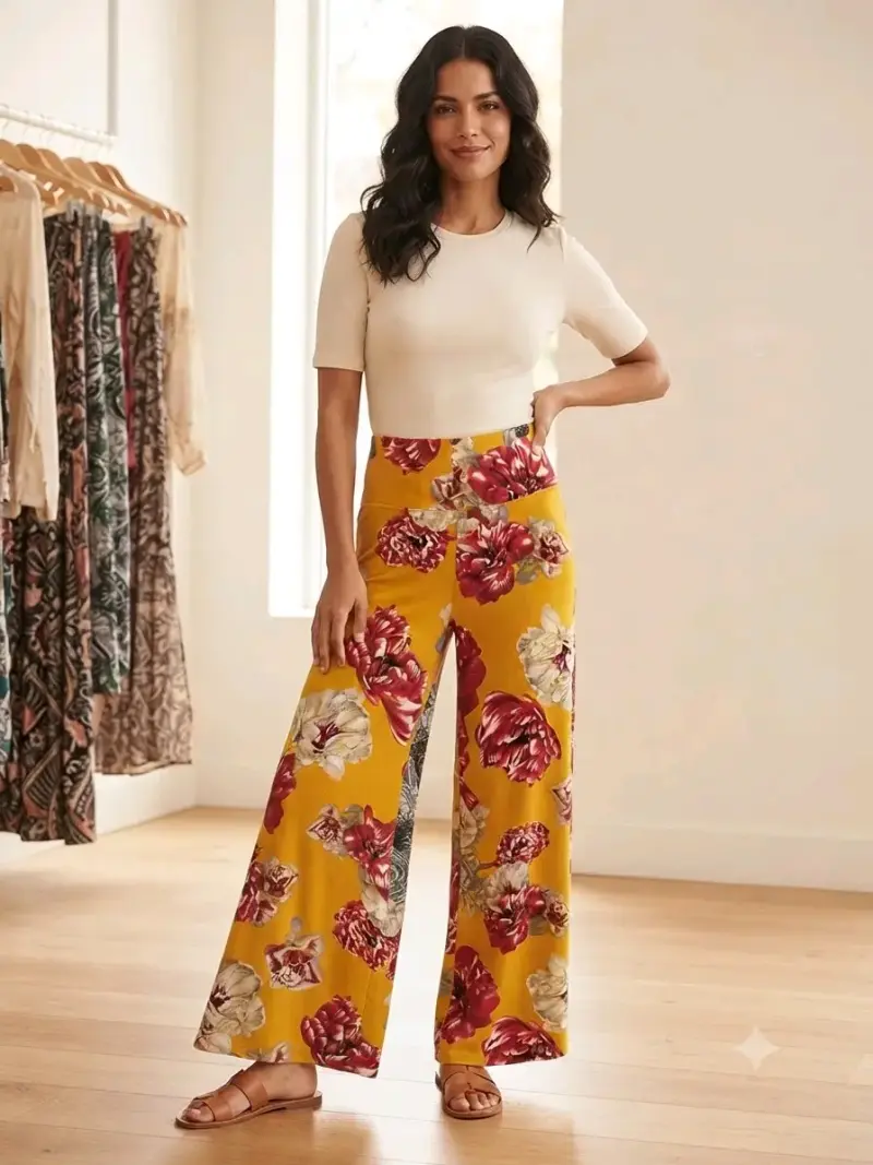 Pantalones palazzo florales para mujer