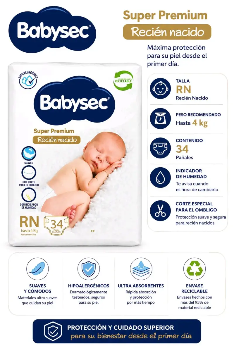Pañales Babysec Super Premium ReciénNacido 34 Unid - 2