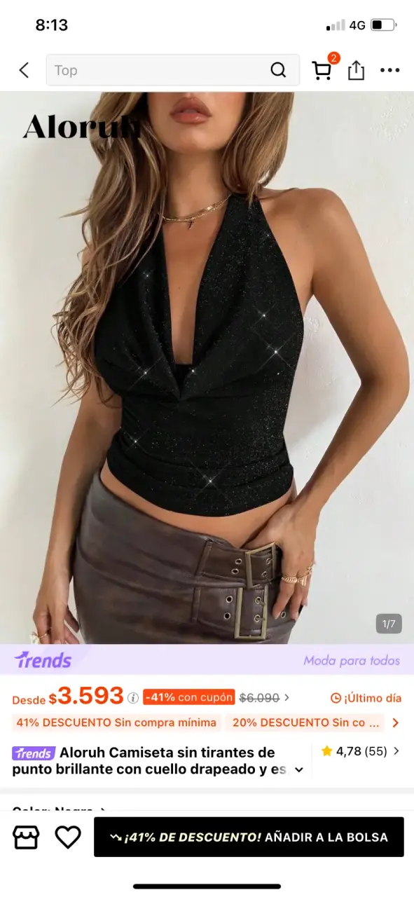 Camiseta sin tirantes de punto brillante negra - 1