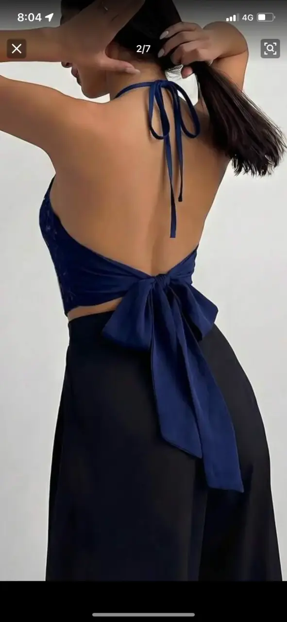 Top halter azul con lentejuelas elegante - 2