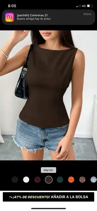 Blusa sin mangas marrón con espalda descubierta - miniatura 1
