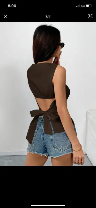 Blusa sin mangas marrón con espalda descubierta - miniatura 2