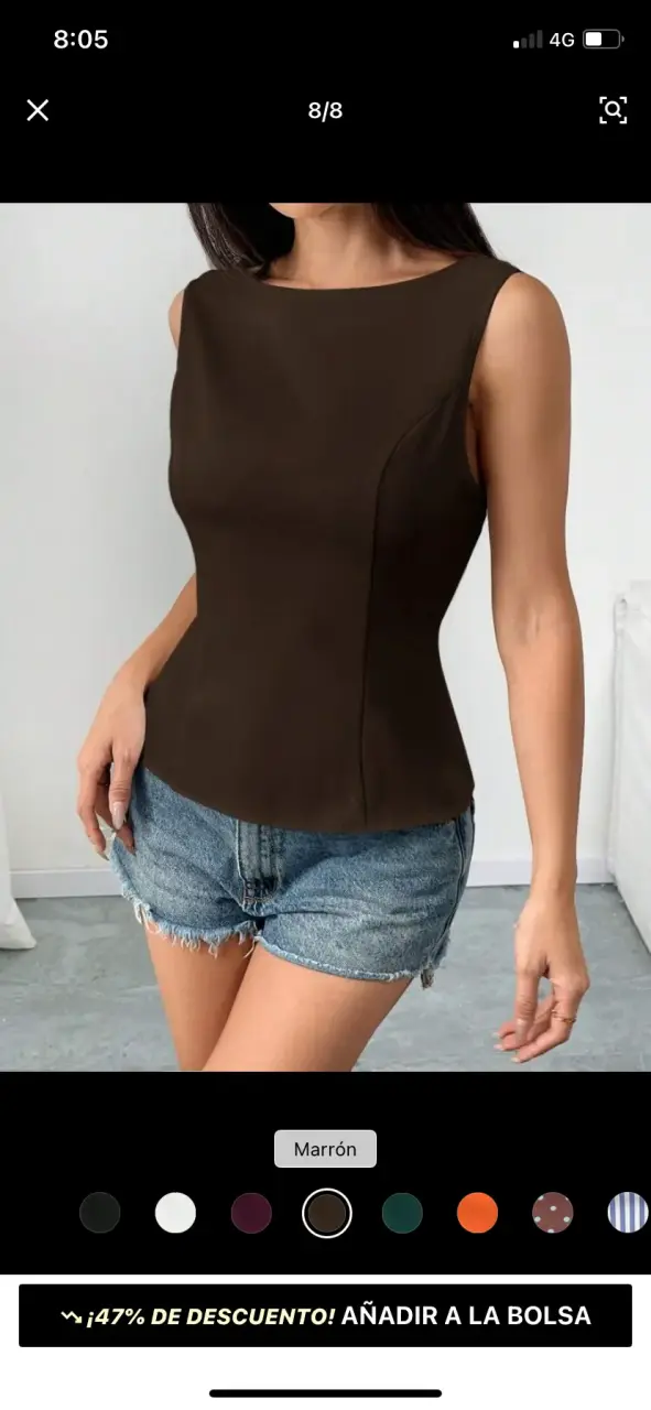 Blusa sin mangas marrón con espalda descubierta - 3