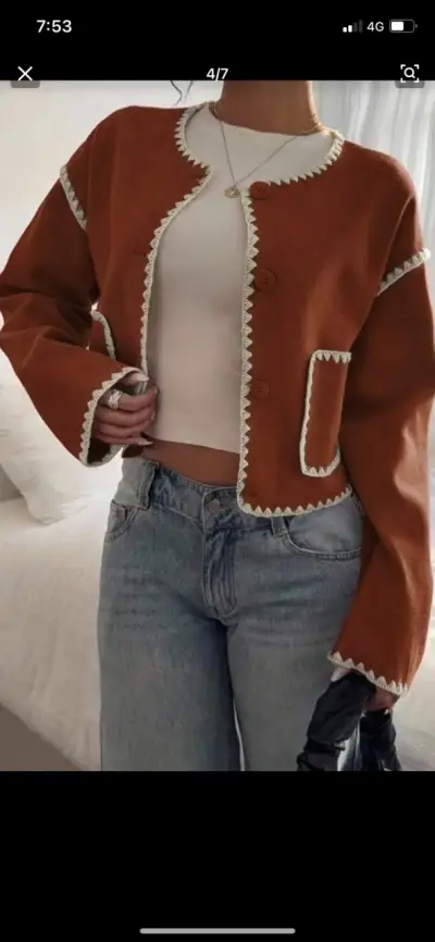 Chaqueta corta de lana color terracota - miniatura 3