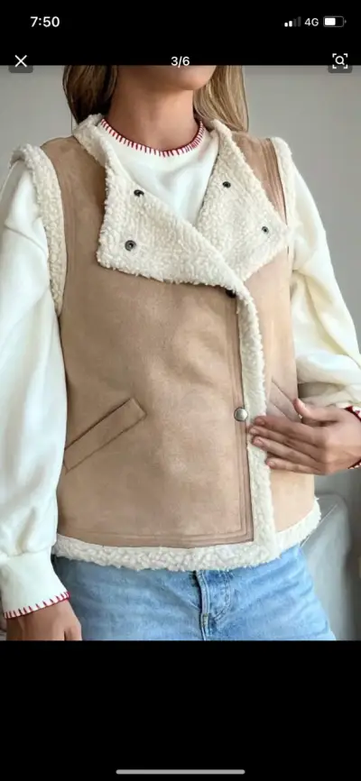 Chaleco de Mujer Beige con Forro de Borrego - miniatura 1