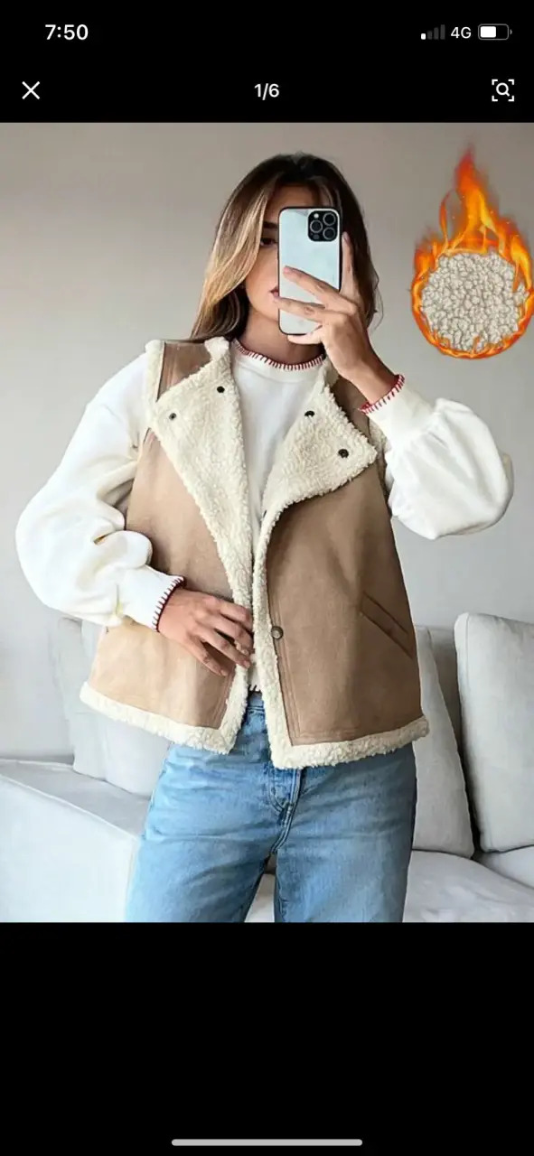 Chaleco de Mujer Beige con Forro de Borrego - 2