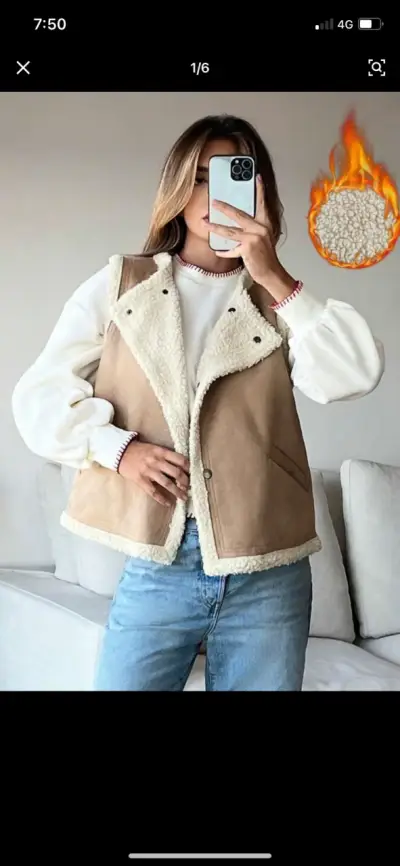 Chaleco de Mujer Beige con Forro de Borrego - miniatura 2