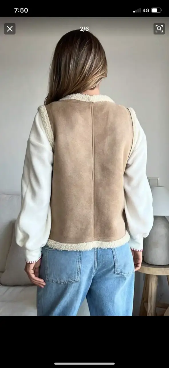 Chaleco de Mujer Beige con Forro de Borrego - 3