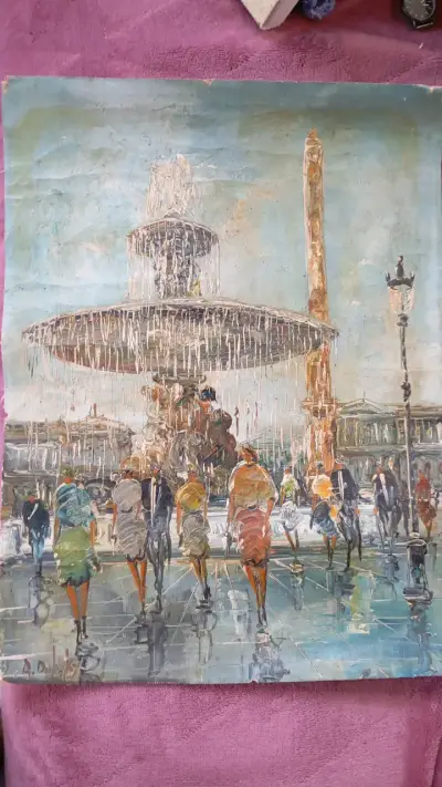 Cuadro Pintura Impresionista Fuente París - miniatura 1