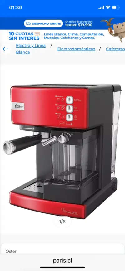 Cafetera Espresso Prima Latte Roja Oster - miniatura 1