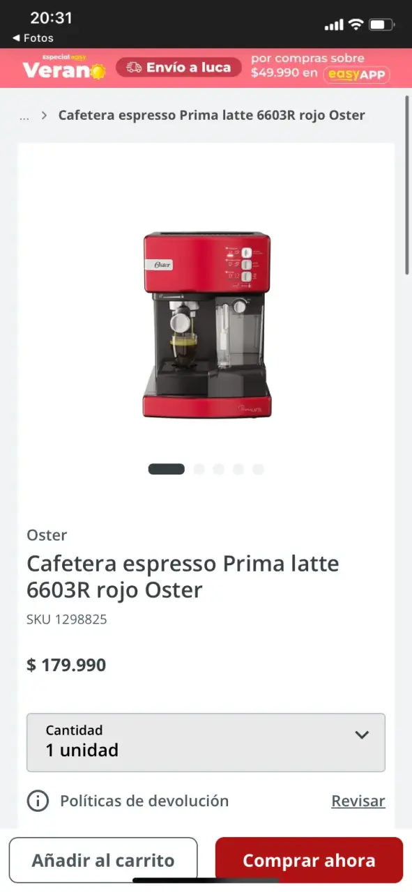 Cafetera Espresso Prima Latte Roja Oster - 2