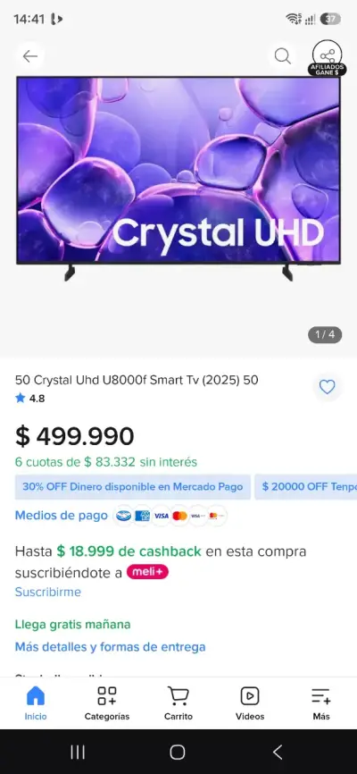 Smart TV Samsung Crystal UHD 50 pulgadas - miniatura 1