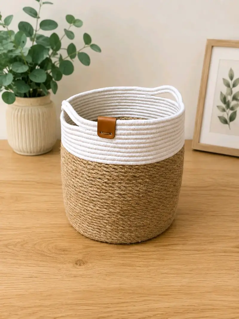 Cesta decorativa de cuerda y yute
