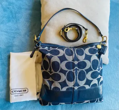 Bolso Coach de tela azul con detalles en cuero - miniatura 1