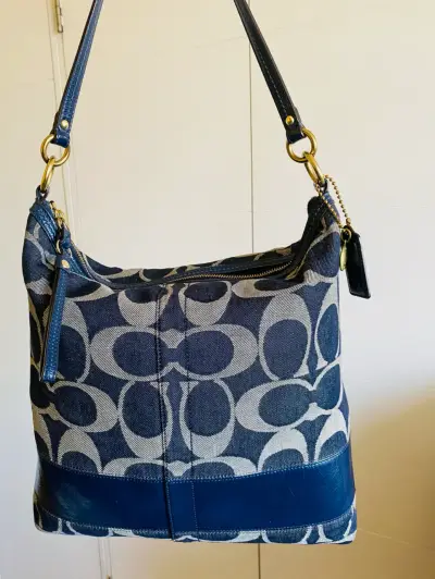 Bolso Coach de tela azul con detalles en cuero - miniatura 5
