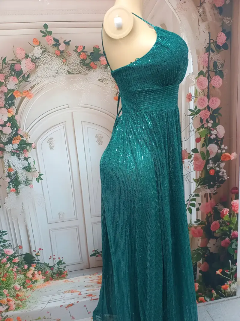 Vestido largo de fiesta verde  con lentejuelas - 2