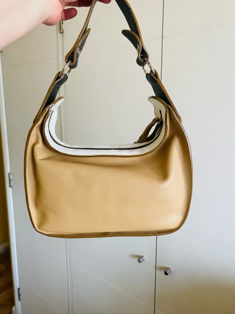 Bolso Tous bicolor celeste y dorado cuero - 3