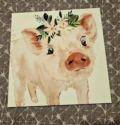 Cuadro decorativo de cerdito con flores - miniatura 1