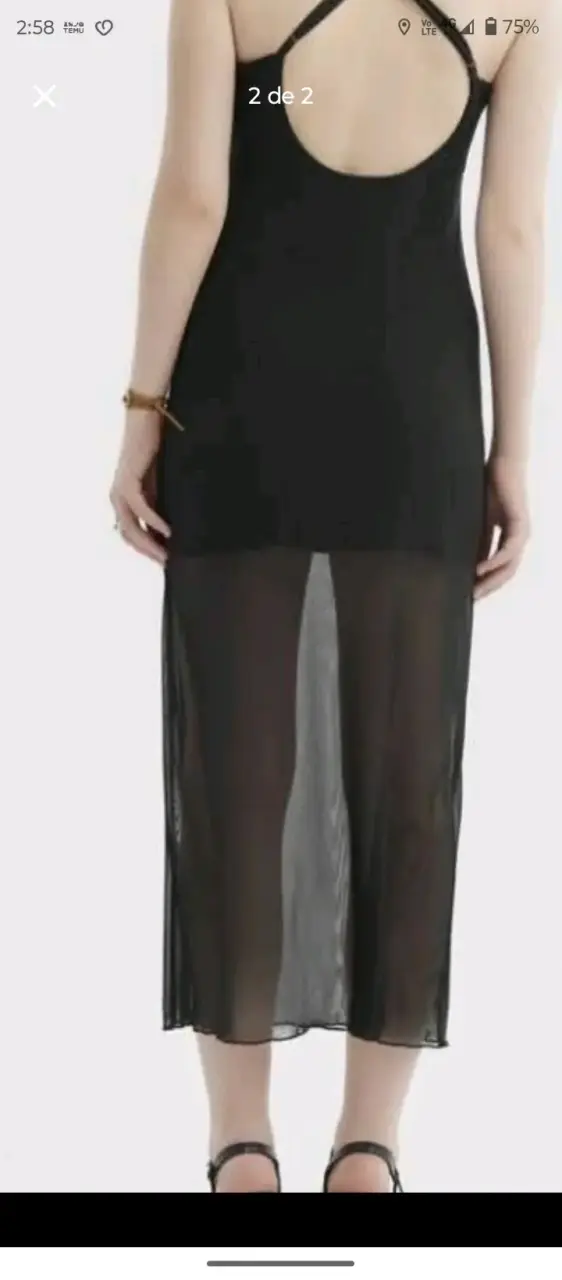 Vestido negro con transparencias y abertura - 2