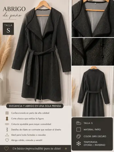 Abrigo de paño gris oscuro talla S - miniatura 1