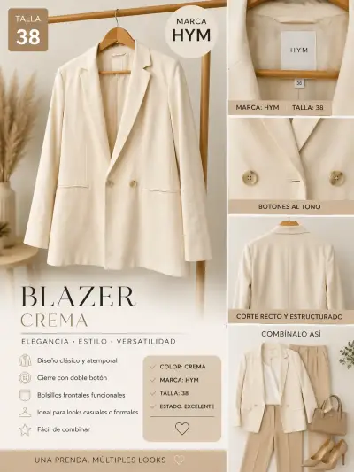 Blazer crema elegante HYM talla 38 - miniatura 1