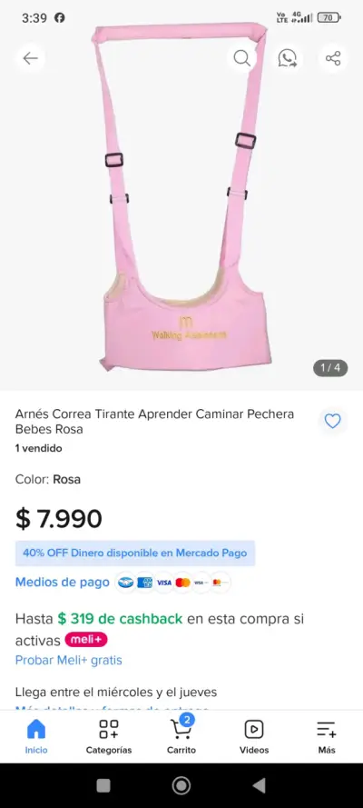 Arnés de aprendizaje para bebés color rosa - miniatura 1