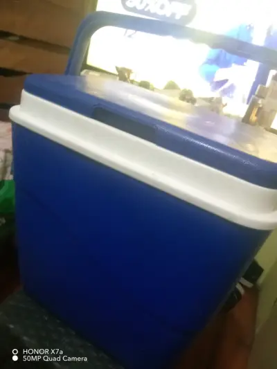 Cooler portátil azul con tapa blanca - miniatura 1