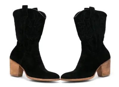 Botas negras de gamuza con tacón alto - miniatura 2