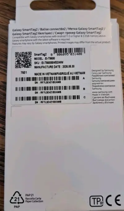 Samsung Galaxy SmartTag2 Blanco con Bluetooth - miniatura 1