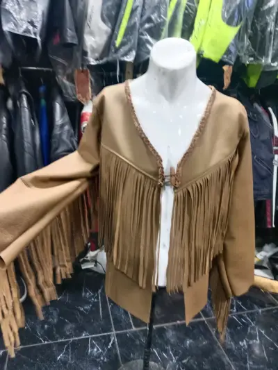 Chaqueta de flecos marrón estilo boho - miniatura 1