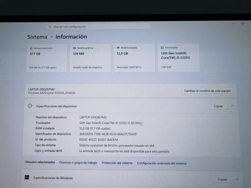 Laptop ASUS Vivobook X1505ZA Intel i5 12va Gen - 4
