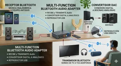 Receptor transmisor Bluetooth Hi Fi multifuncional - miniatura 3