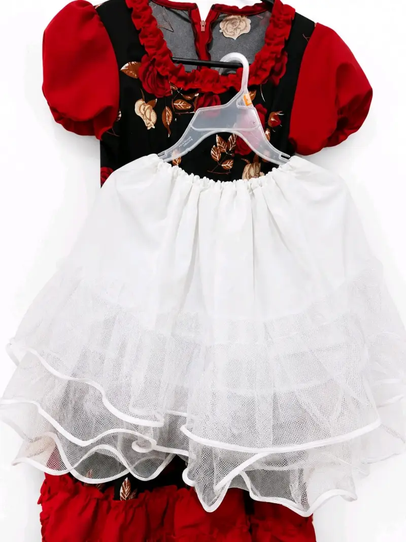Vestido floral negro y rojo con falso talla 8 - 2